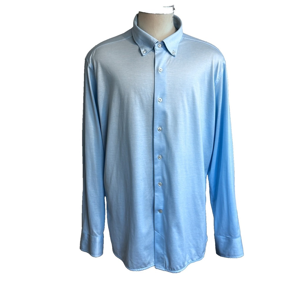 David Donahue Fusion Mens Blue Stretch Cotton Dress Shirt XL XXL 18 Long Sleeve